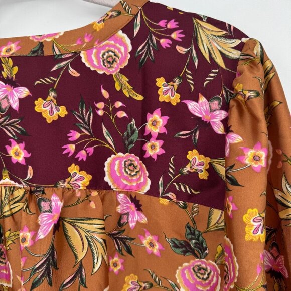 Loft Mixed Print Henley Blouse beautiful fall colors top shirt blouse NWT size X - Picture 10 of 13